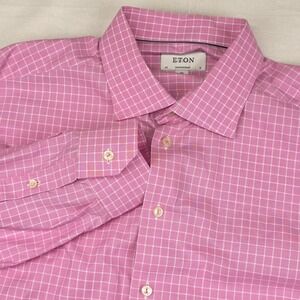 ETON Shirt Men's XXL 46 18 Contemporary Pink White Check Dress Cotton